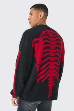 boohooMAN Oversized Ribcage Intarsia Fluffy Knit Cardigan In | UK| Knitwear