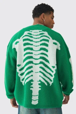 boohooMAN Oversized Ribcage Intarsia Fluffy Knit Cardigan In | UK| Knitwear