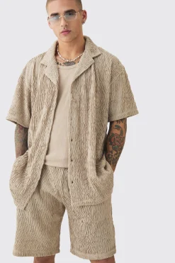 boohooMAN Oversized Ripple Pleated Shirt And Short Set | UK| Sets & Co-Ords