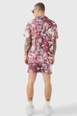boohooMAN Oversized Ripstop Floral Shirt & Swim Short Set | UK| Sets & Co-Ords