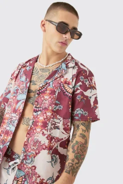 boohooMAN Oversized Ripstop Floral Shirt & Swim Short Set | UK| Sets & Co-Ords