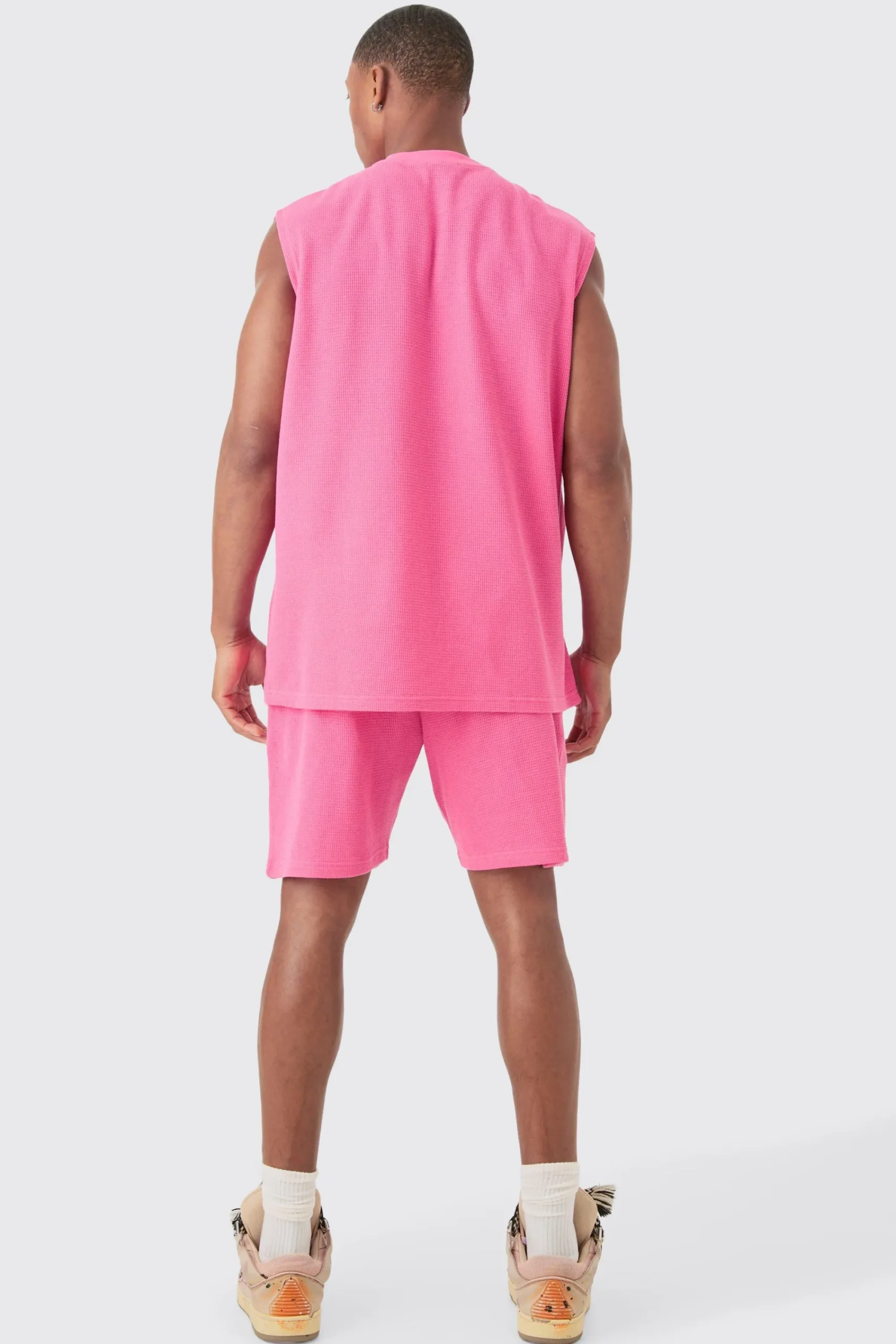 boohooMAN Oversized Rose Skull Waffle Large Printed Tank & Shorts Set | UK| Tracksuits