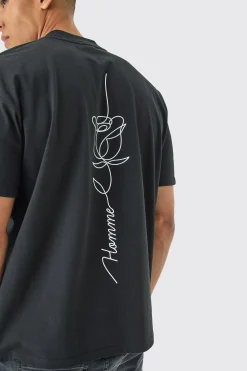 Oversized Rose Stencil Graphic T-shirt | UK^boohooMAN Clearance