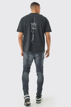 Oversized Rose Stencil Graphic T-shirt | UK^boohooMAN Clearance
