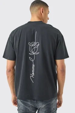 Oversized Rose Stencil Graphic T-shirt | UK^boohooMAN Clearance