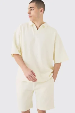 boohooMAN Oversized Rugby Revere Half Sleeve Sweat & Shorts Set | UK| Tracksuits