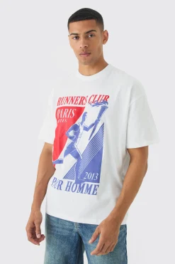 Oversized Running Club Print T-Shirt | UK^boohooMAN Clearance