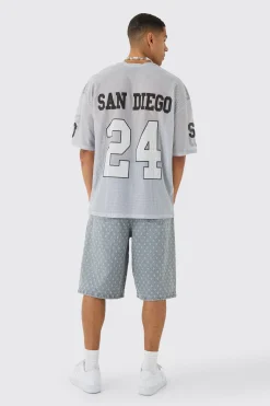 Oversized San Diego Graphic Mesh Half Sleeve T-shirt | UK^boohooMAN Outlet