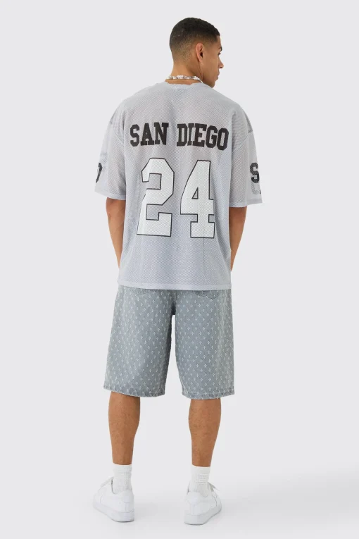 Oversized San Diego Graphic Mesh Half Sleeve T-shirt | UK^boohooMAN Outlet