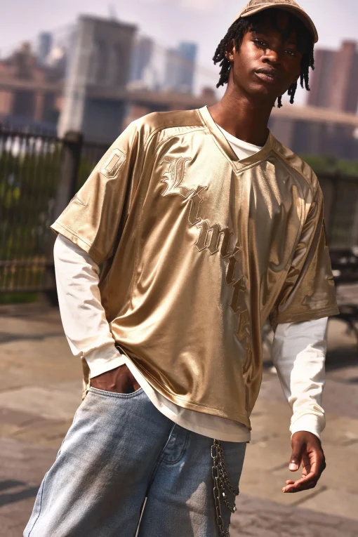 Oversized Satin Applique Varsity Top | UK^boohooMAN New