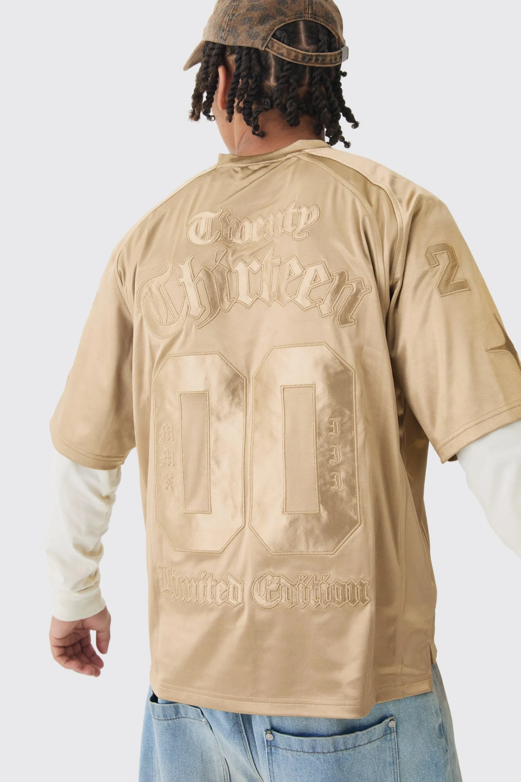 Oversized Satin Applique Varsity Top | UK^boohooMAN New