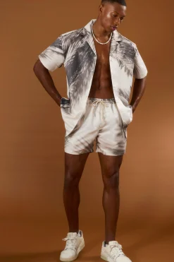 boohooMAN Oversized Satin Branch Print Shirt And Short | UK| Sets & Co-Ords