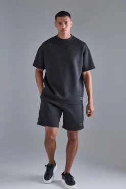 boohooMAN Oversized Scuba T-shirt & Relaxed Short Set | UK| Sets & Co-Ords|Tracksuits