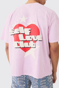 Oversized Self Love Club Back Print T-shirt | UK^boohooMAN Outlet