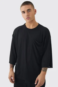 Oversized Semi Sheer Pocket Half Sleeve T-shirt | UK^boohooMAN Outlet