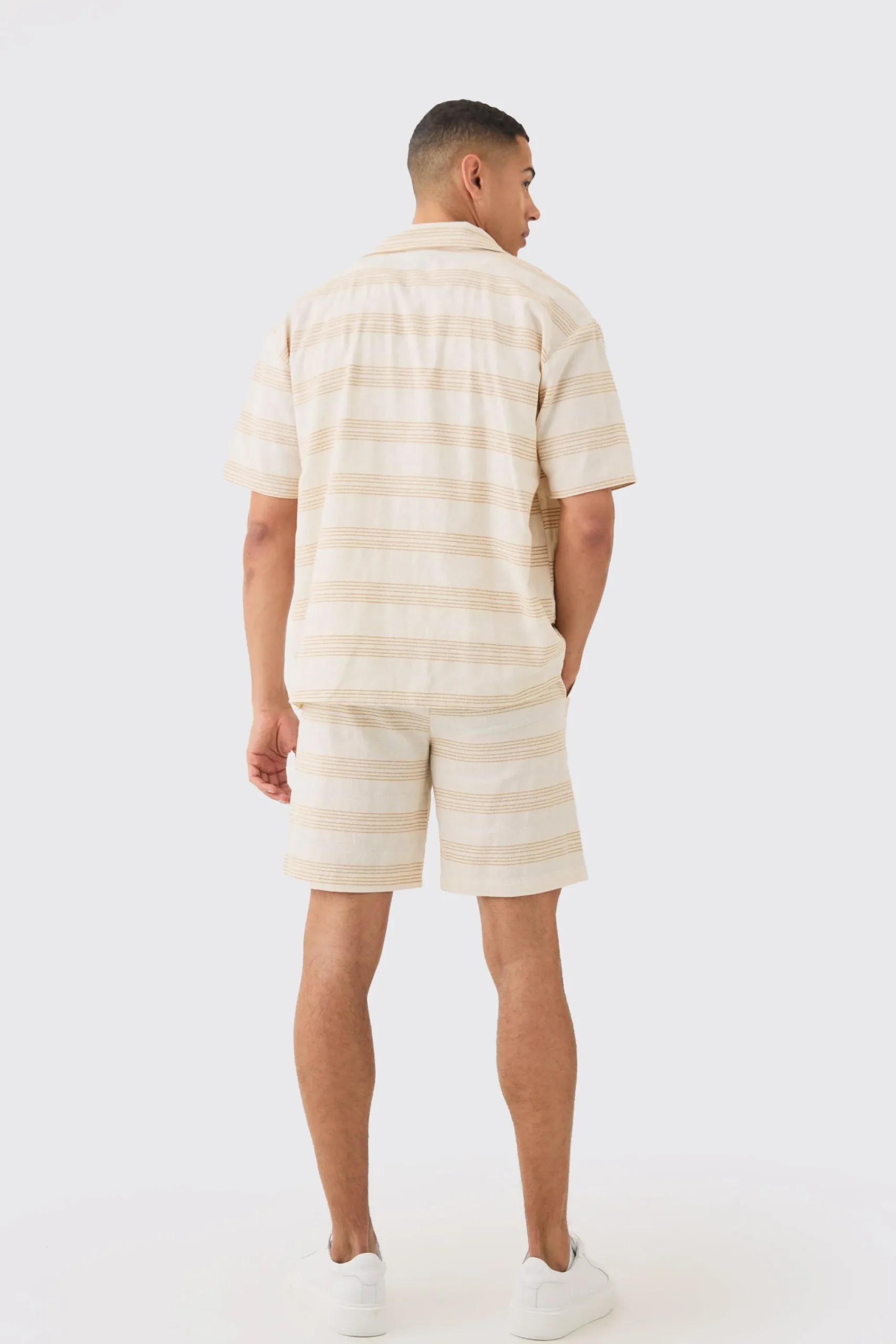 boohooMAN Oversized Short Sleeve Open Weave Shirt & Short Set | UK| Sets & Co-Ords