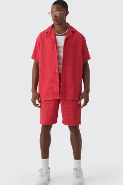 boohooMAN Oversized Short Sleeve Pleated Shirt And Short Set | UK| Sets & Co-Ords
