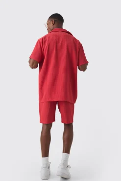 boohooMAN Oversized Short Sleeve Pleated Shirt And Short Set | UK| Sets & Co-Ords