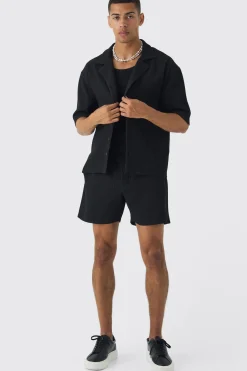boohooMAN Oversized Short Sleeve Pleated Shirt And Short | UK| Sets & Co-Ords|Tracksuits