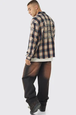 boohooMAN Oversized Skeleton Applique Check Shirt | UK| Shirts