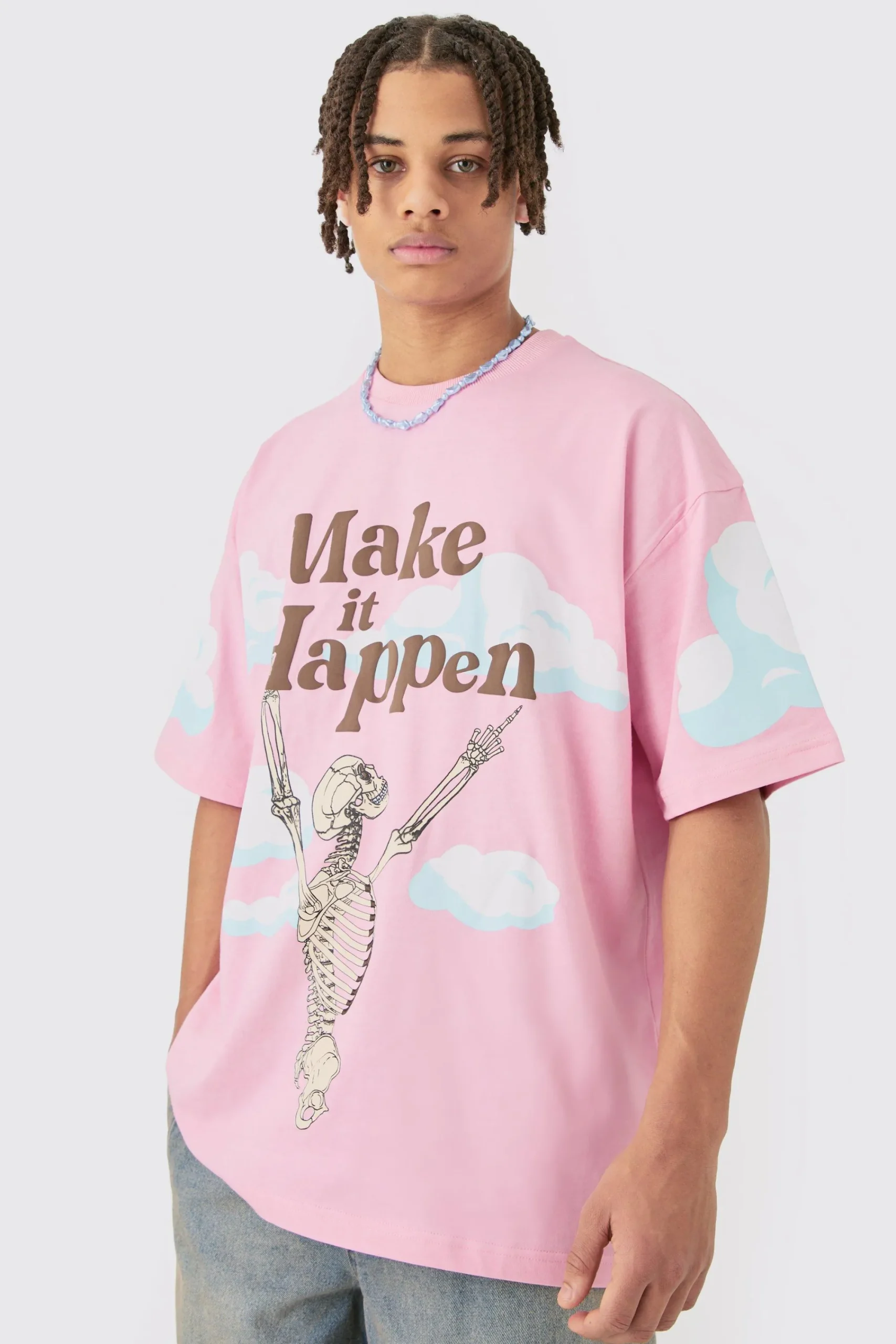 Oversized Skeleton Make It Happen Graphic T-shirt | UK^boohooMAN Clearance