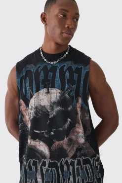 Oversized Skull Large Scale Print Tank | UK^boohooMAN Online
