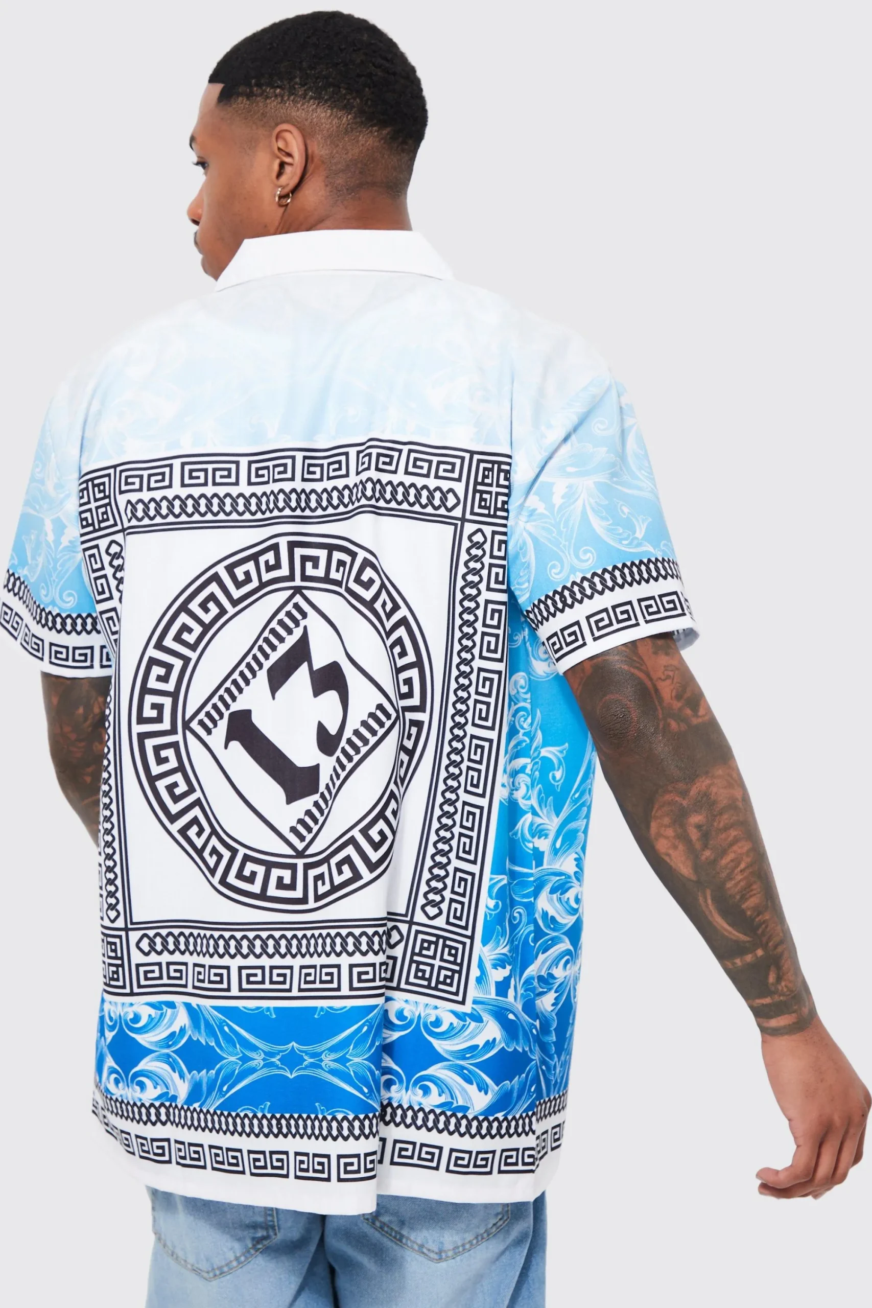 boohooMAN Oversized Slub Baroque Border Printed Shirt | UK| Shirts