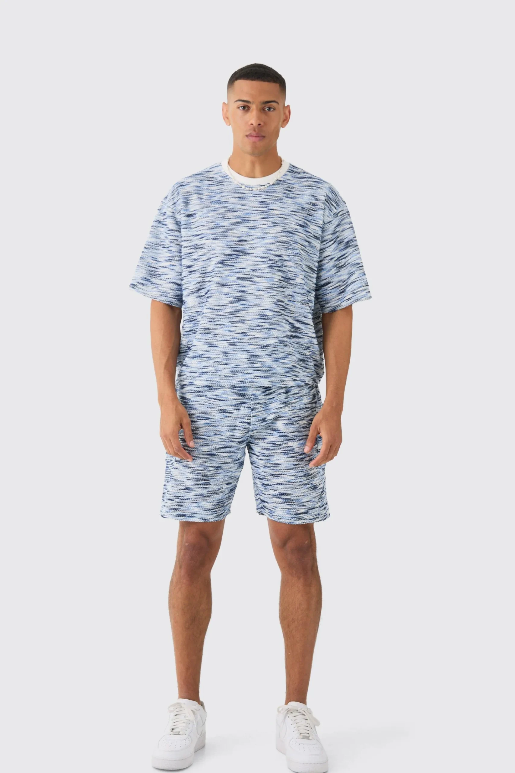 boohooMAN Oversized Slub Boucle Sweatshirt & Short Tracksuit | UK| Tracksuits