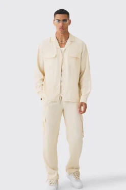boohooMAN Oversized Soft Twill Cargo Shirt & Trouser Set | UK| Sets & Co-Ords|Tracksuits