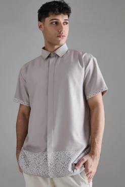 boohooMAN Oversized Soft Twill Printed Hem Shirt | UK| Shirts