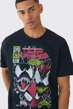 Oversized Spiderman Venom Marvel License Print T-Shirt | UK^boohooMAN Clearance