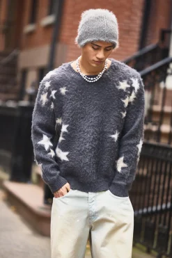boohooMAN Oversized Star Graphic Brushed Knitted Jumper | UK| Knitwear