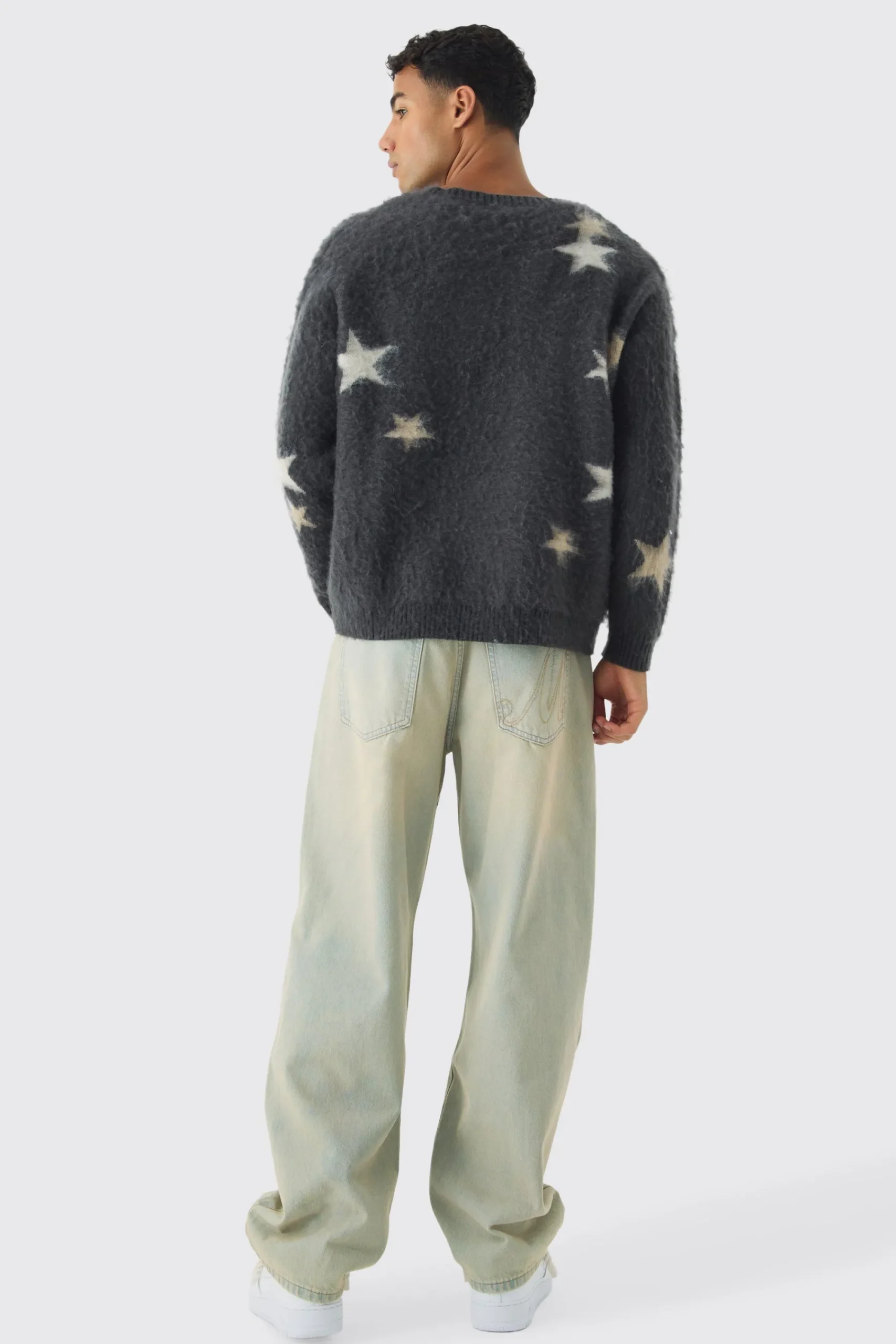 boohooMAN Oversized Star Graphic Brushed Knitted Jumper | UK| Knitwear