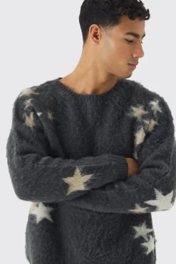 boohooMAN Oversized Star Graphic Brushed Knitted Jumper | UK| Knitwear