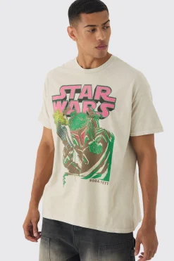 Oversized Star Wars Boba Fett Wash License Print T-shirt | UK^boohooMAN Online