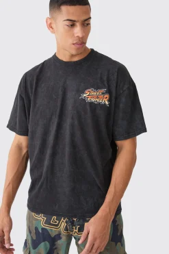 Oversized Street Fighter Anime Wash License T-shirt | UK^boohooMAN New