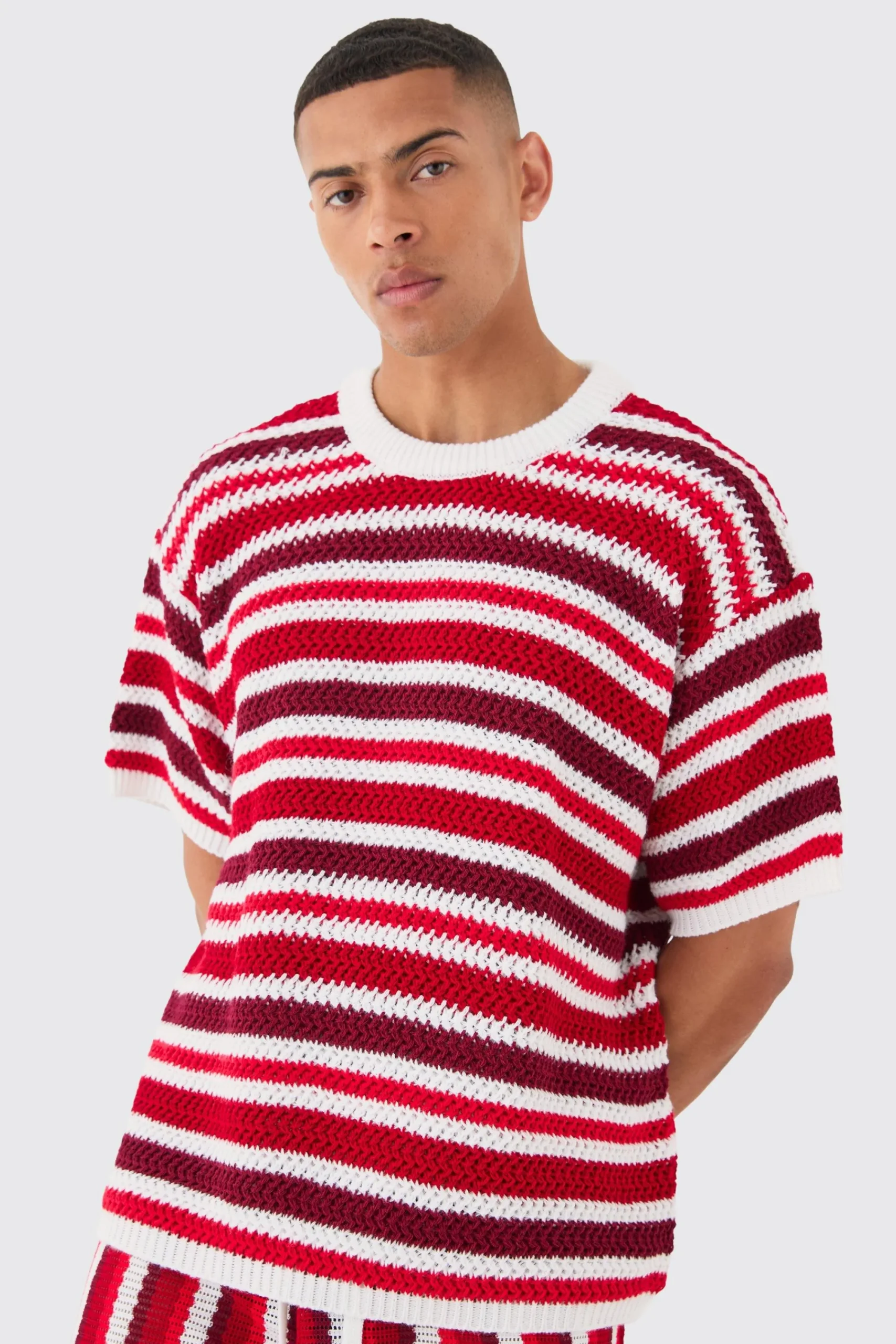 Oversized Stripe Knitted T-shirt In | UK^boohooMAN