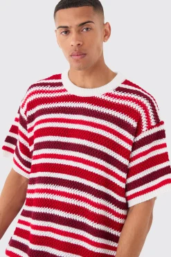 Oversized Stripe Knitted T-shirt In | UK^boohooMAN