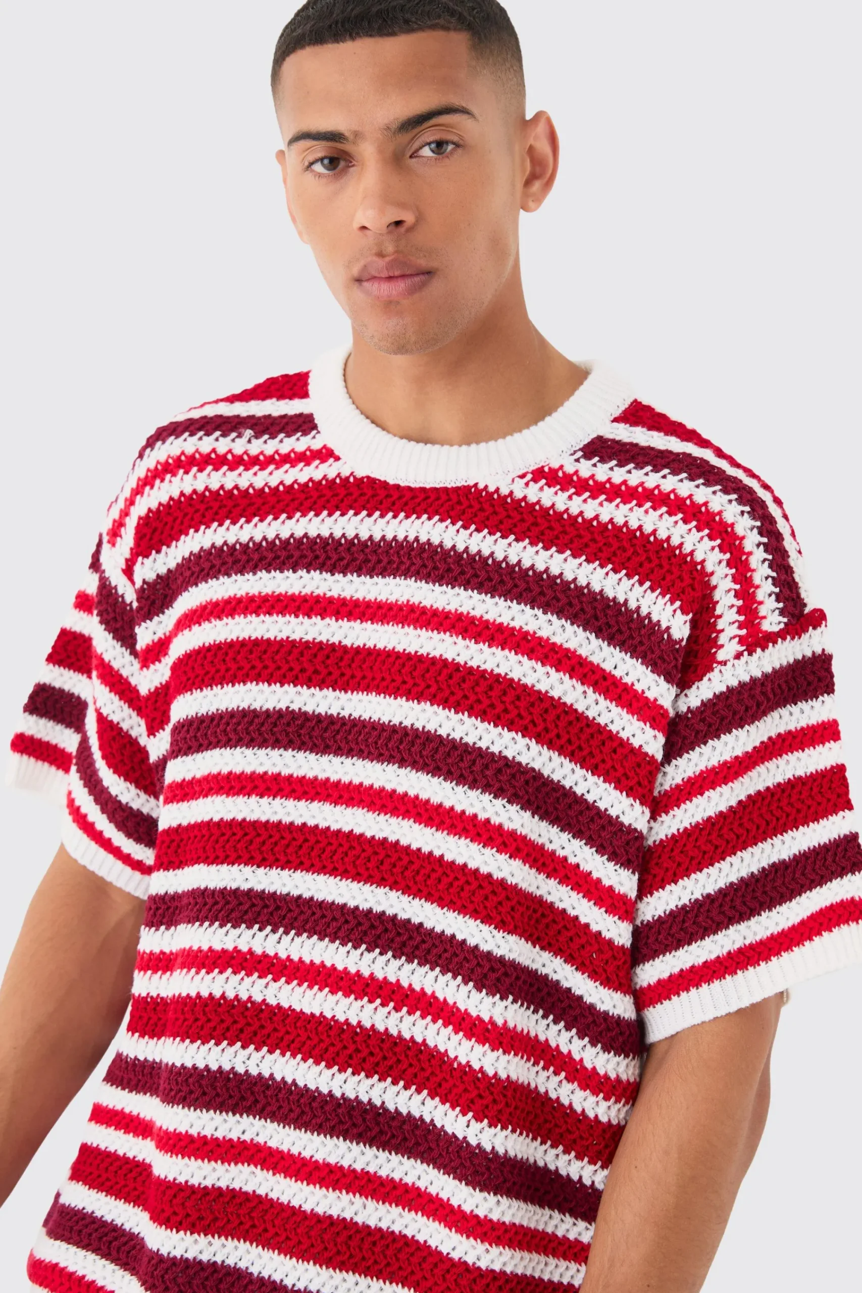 Oversized Stripe Knitted T-shirt In | UK^boohooMAN