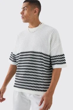 Oversized Stripe Knitted T-shirt | UK^boohooMAN Outlet