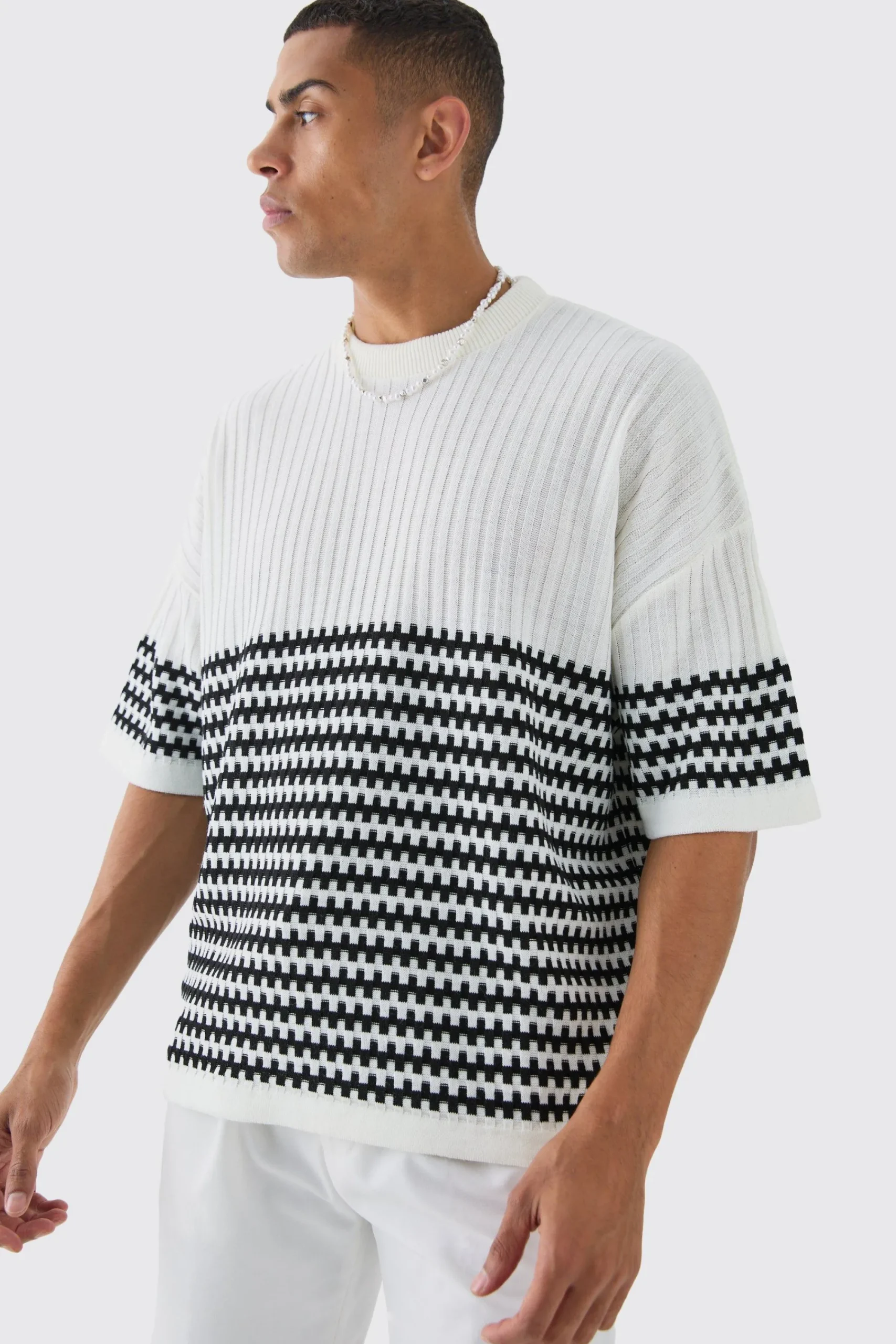 Oversized Stripe Knitted T-shirt | UK^boohooMAN Outlet