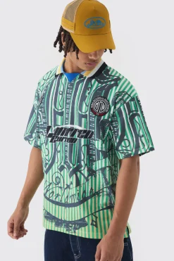 Oversized Striped Applique Football T-shirt | UK^boohooMAN New