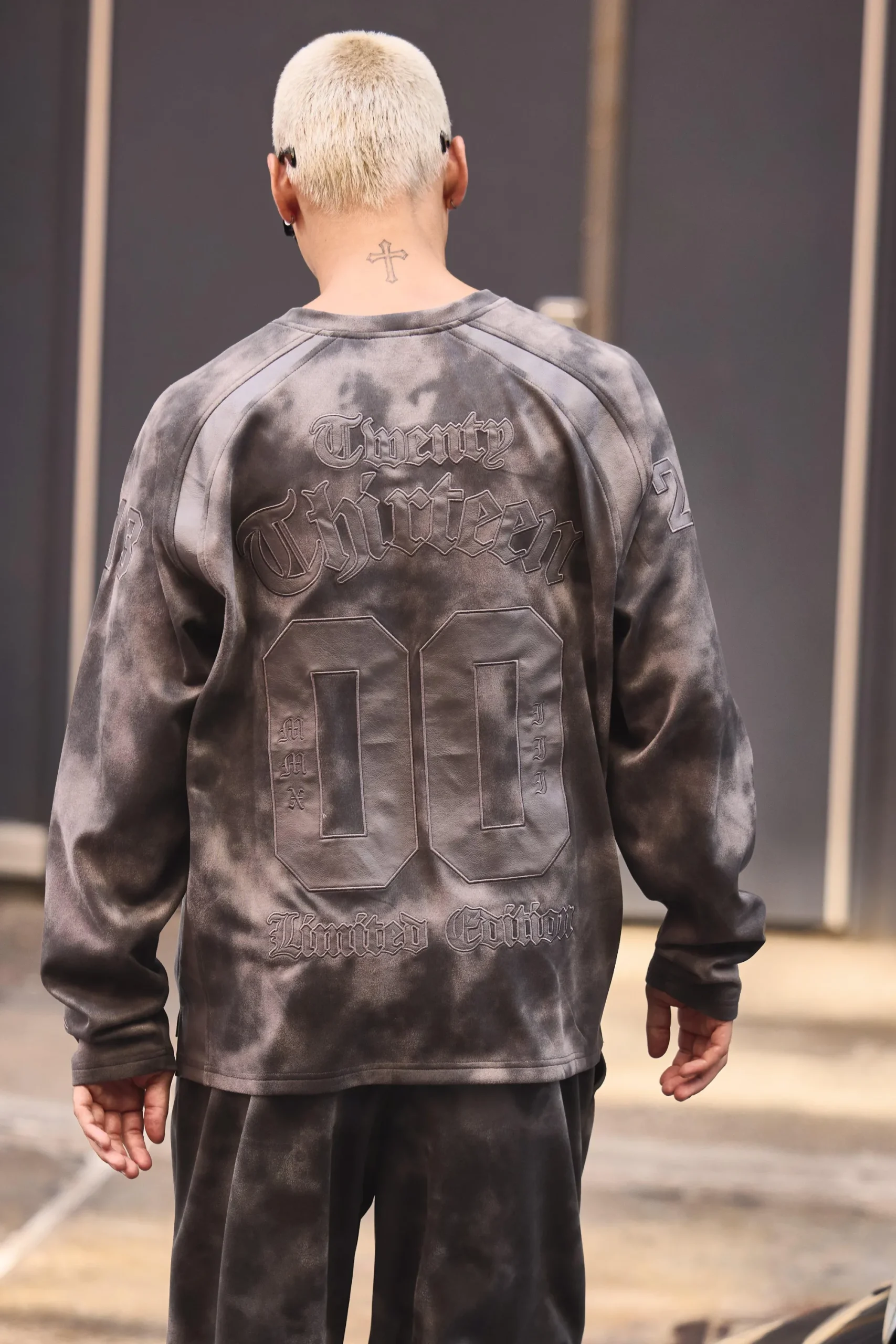 Oversized Suede And PU Applique Varsity Long Sleeve T-Shirt | UK^boohooMAN