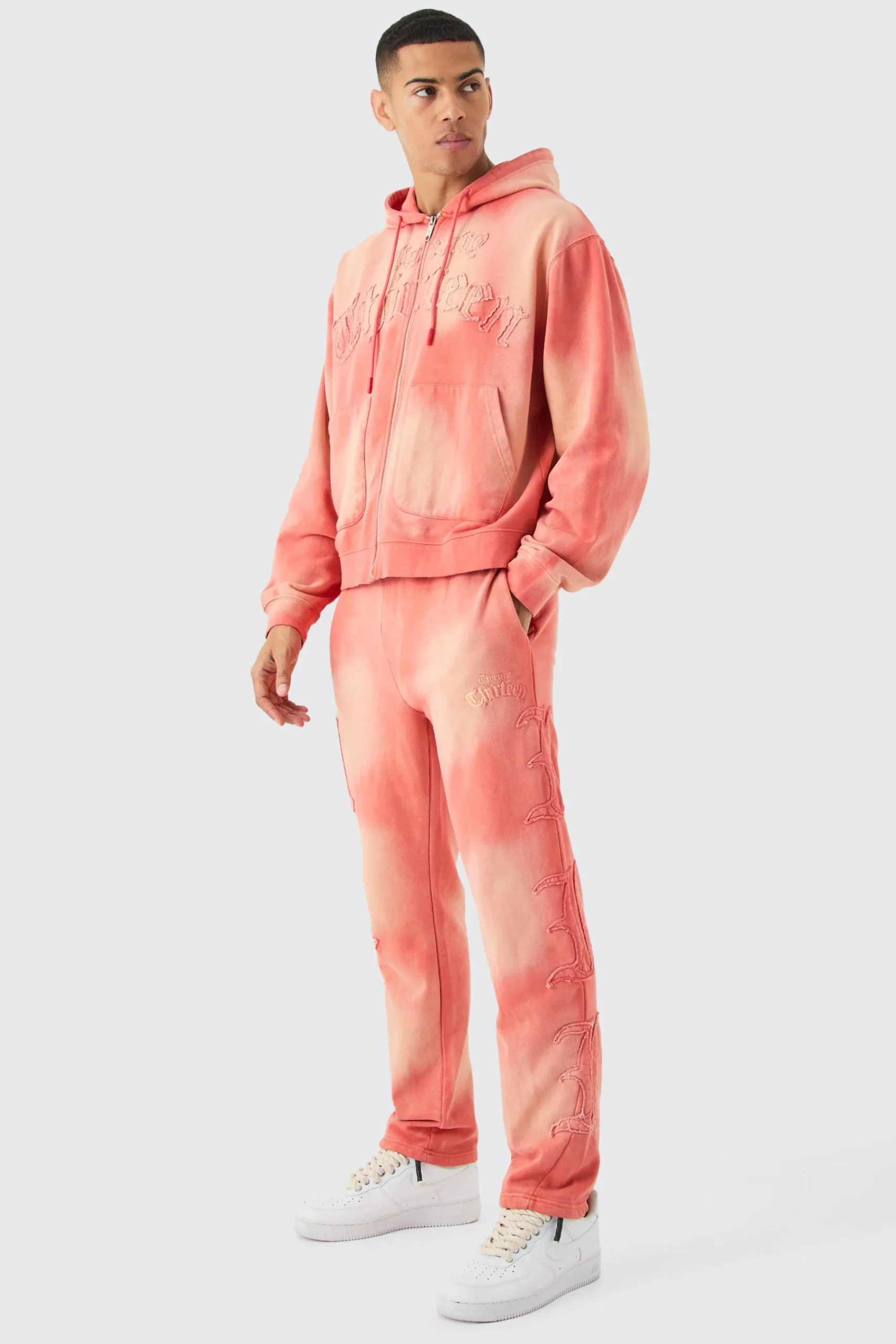 boohooMAN Oversized Sun Bleached 13 Gusset Zip Thru Tracksuit | UK| Tracksuits