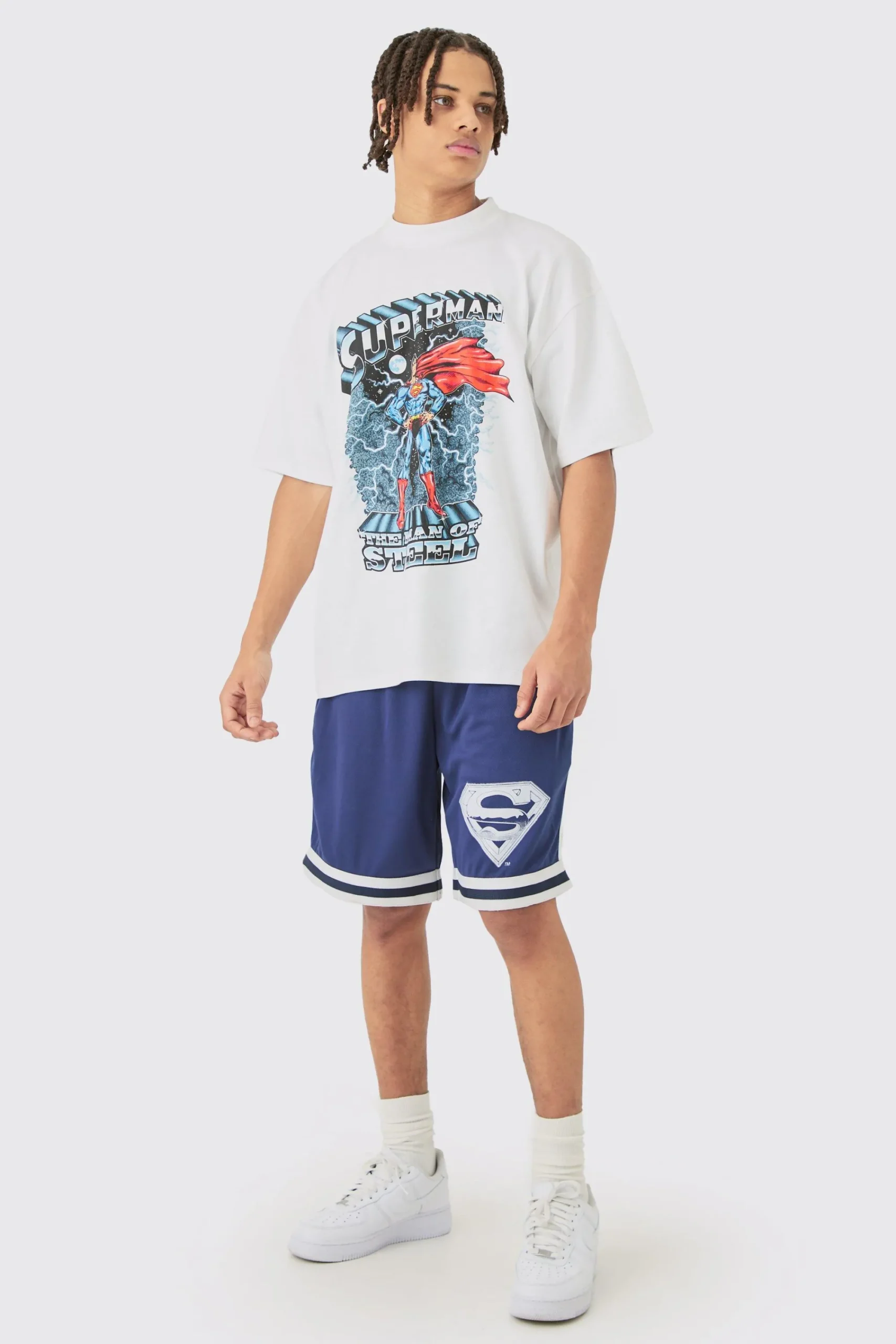 boohooMAN Oversized Superman License T-shirt And Mesh Short Set | UK| Tracksuits