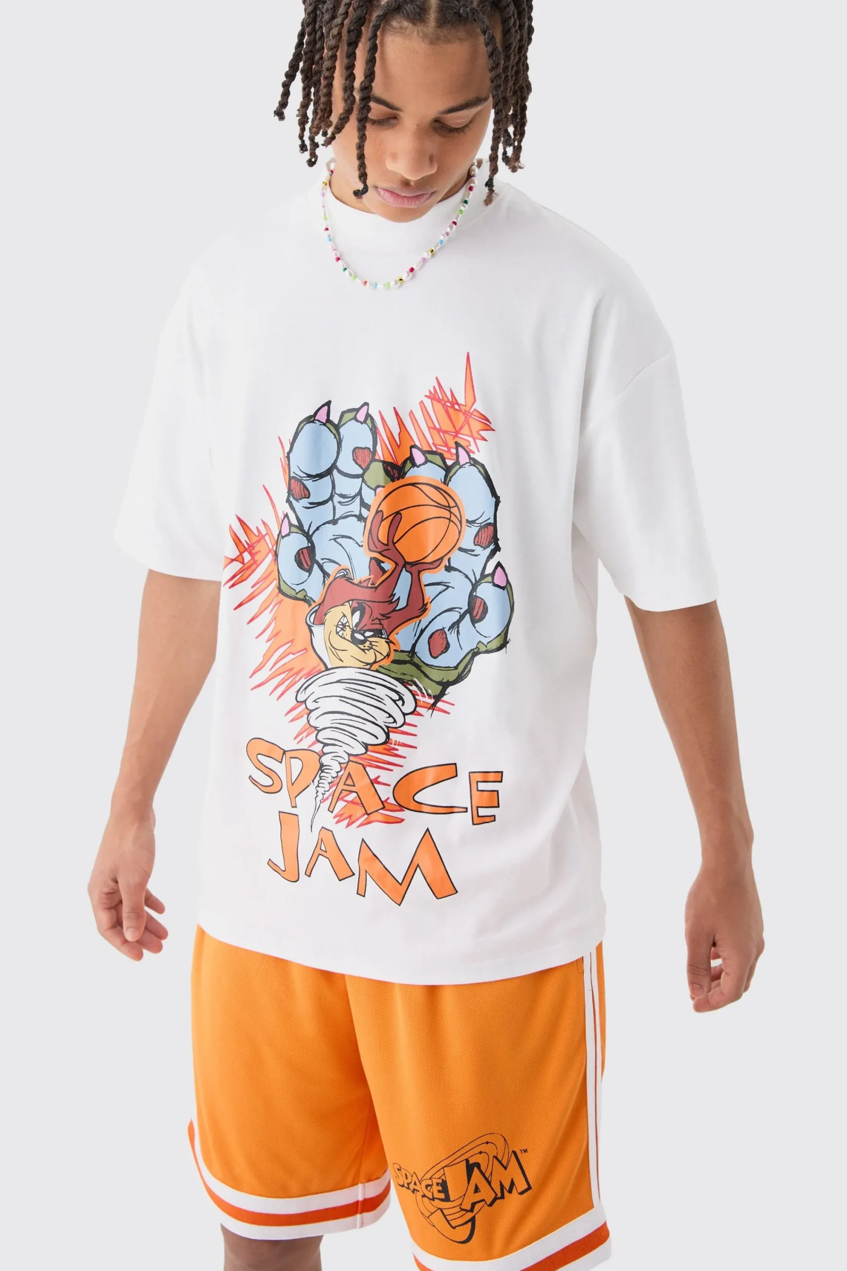 boohooMAN Oversized Taz Space Jam License T-shirt And Mesh Short Set | UK| Sets & Co-Ords|Tracksuits