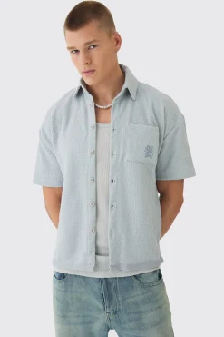boohooMAN Oversized Textured Embroidered Shirt | UK| Shirts