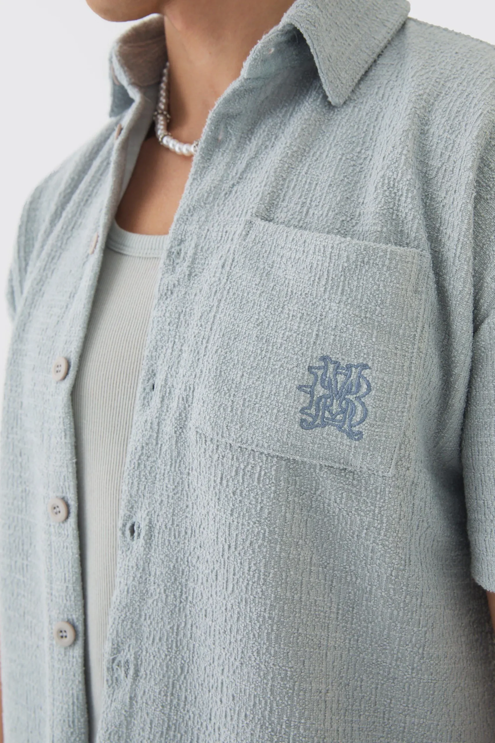 boohooMAN Oversized Textured Embroidered Shirt | UK| Shirts