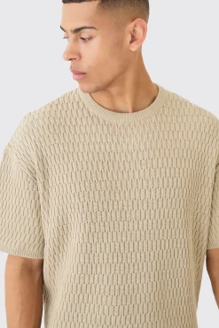 Oversized Textured Open Knit T-shirt | UK^boohooMAN Outlet