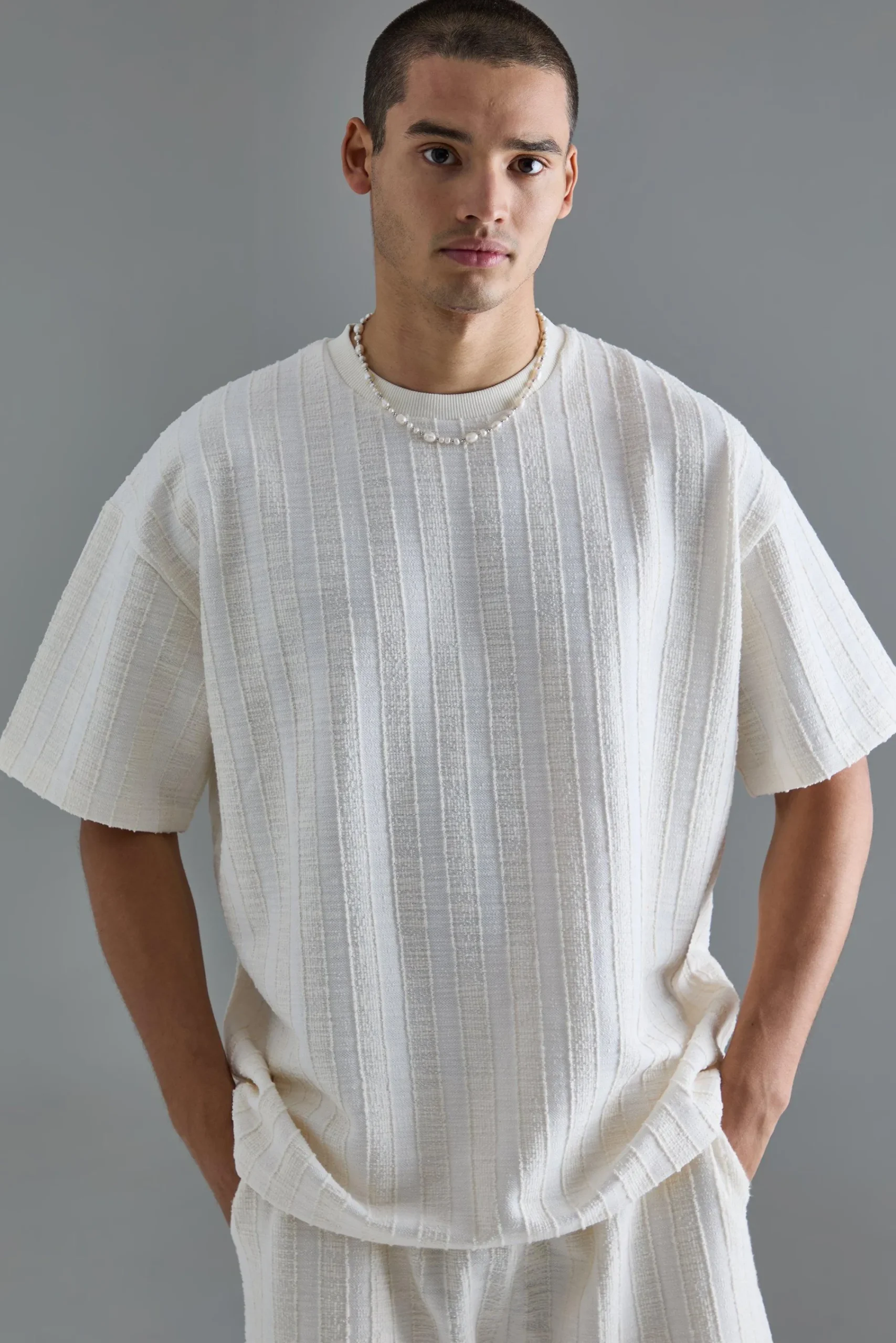 Oversized Textured Stripe T-shirt | UK^boohooMAN